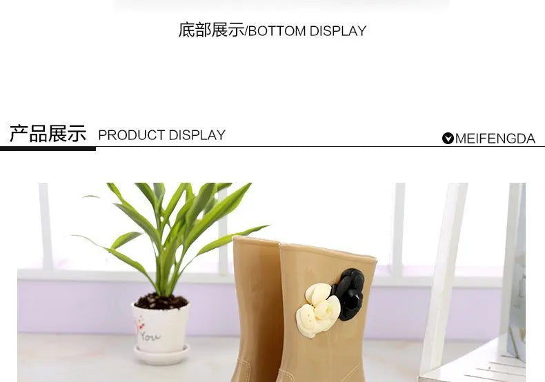 New Women's Rain Boots Camellia Decoration 2024 Fashion Outdoor White Long Tube Waterproof Non-slip Rain Boot Cover Saliva Shoes