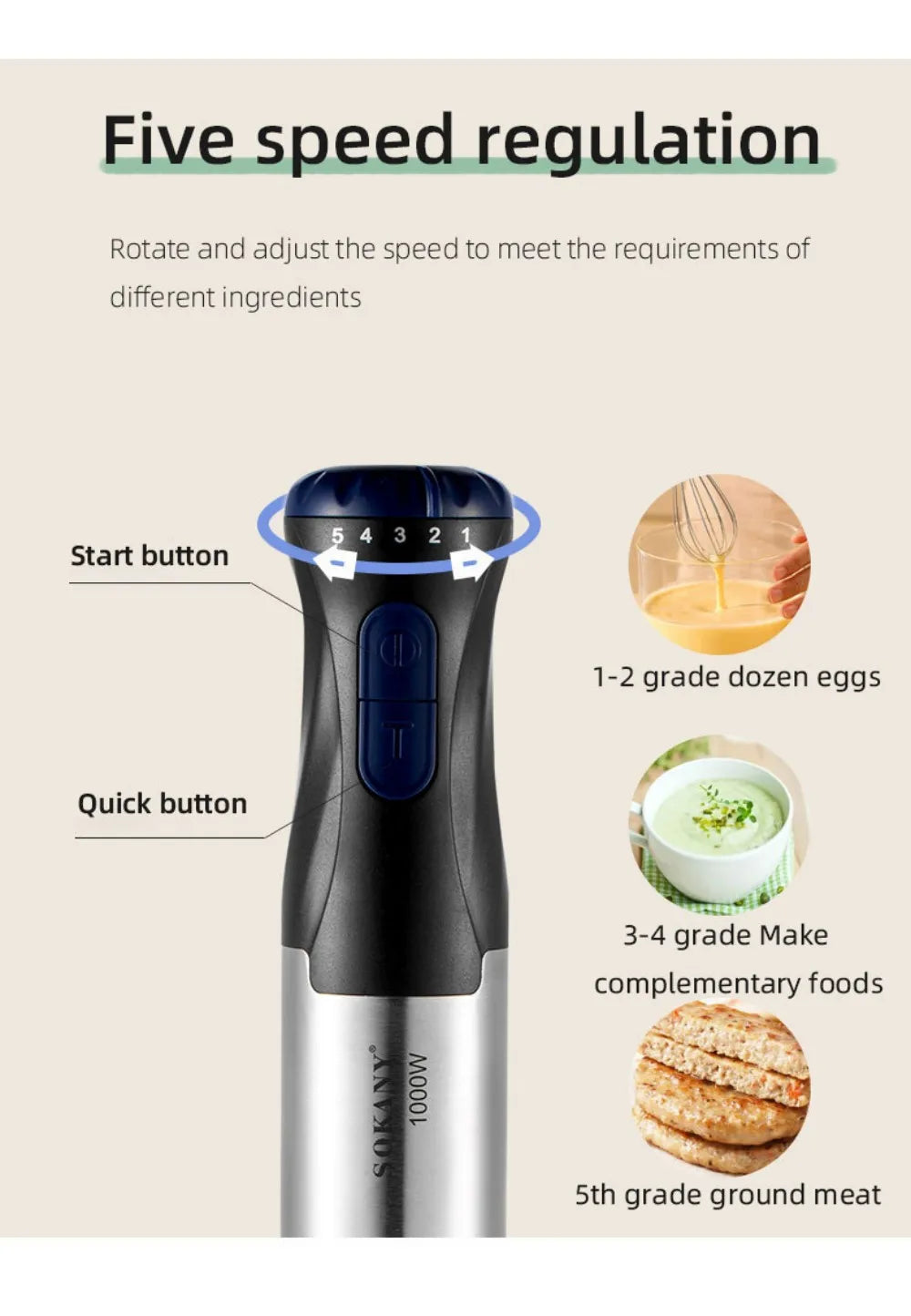 1000W Portable Handheld Electric Blender,4 In 1 Multi-Functional Household Kitchen Electric Mixer,Egg Beater,Food Processors