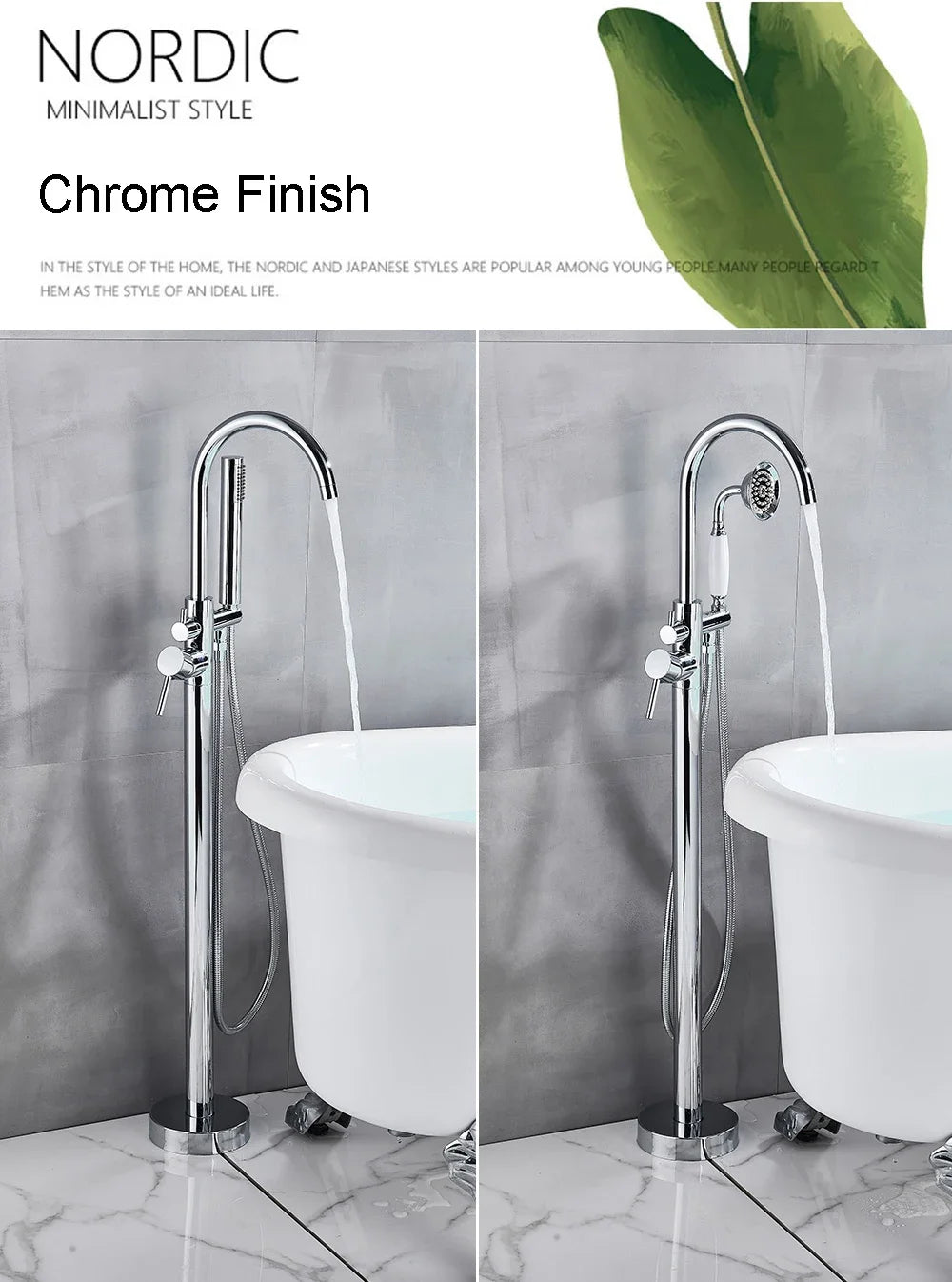 Chrome White Floor Mounted Bathtub Faucet Bathroom Freestanding Bath Tub Shower Set Swivel Spout Clawfoot Mixer