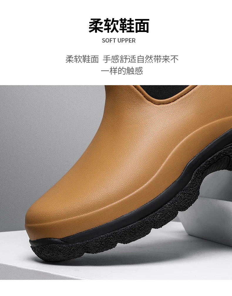 New Outdoor Fashion Versatile Wear resistant and Oil resistant Short Rain Boots for Men's Waterproof and Anti slip Kitchen Shoes