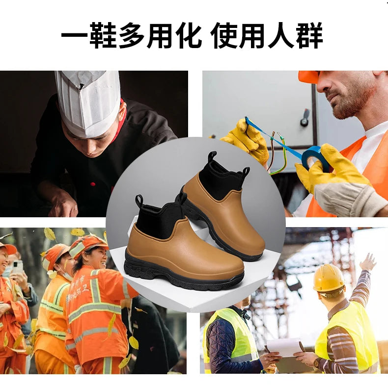 New Outdoor Fashion Versatile Wear resistant and Oil resistant Short Rain Boots for Men's Waterproof and Anti slip Kitchen Shoes