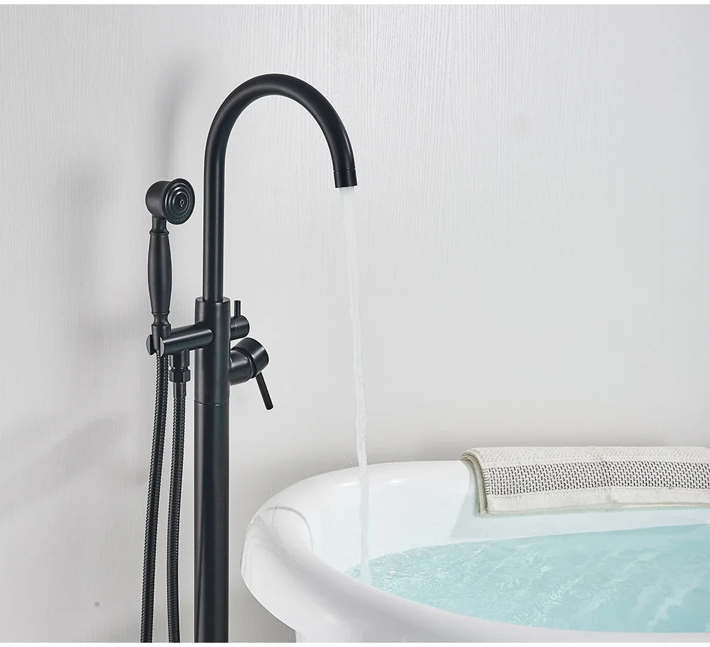 Chrome White Floor Mounted Bathtub Faucet Bathroom Freestanding Bath Tub Shower Set Swivel Spout Clawfoot Mixer