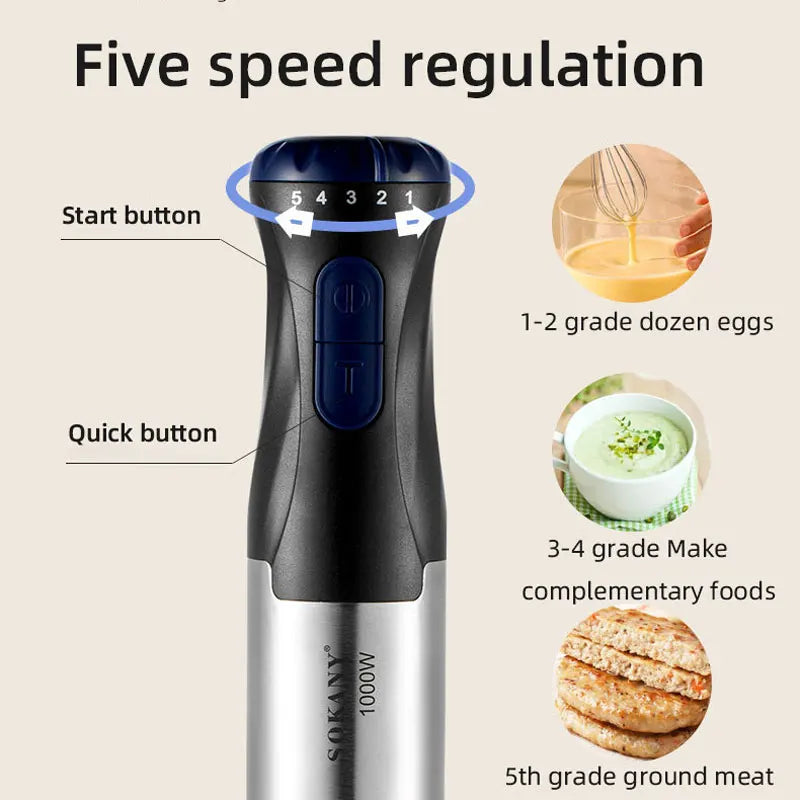 1000W Portable Handheld Electric Blender,4 In 1 Multi-Functional Household Kitchen Electric Mixer,Egg Beater,Food Processors