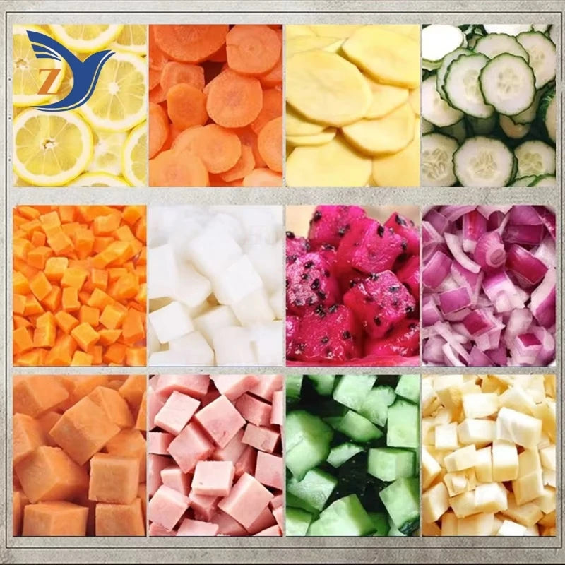 HomeWise Commercial Electric Vegetable Cube Cutting Machine Fruit Slicer Cutting Strip Dice Food Processor With 5 Blades