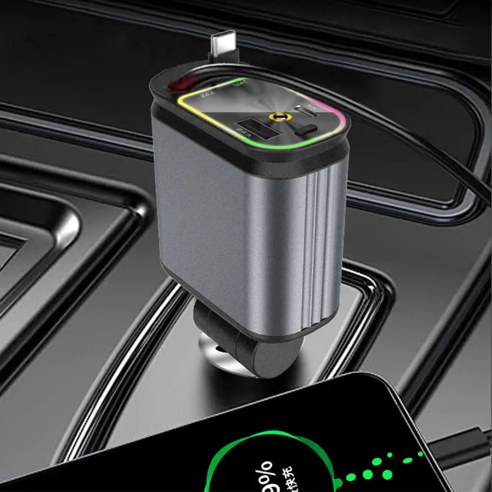 4 In 1 Retractable Car Charger Starlight In Car Roof 100w USB Type C Ports Super Fast Car Phone Charger Car Adapter For Iphone