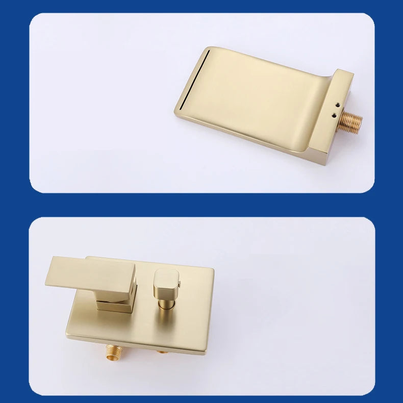 ZAPPO Brushed Gold Bathroom Bathtub Shower Set Waterfall Mixer Tap Wall Mount Solid Brass Shower Systerm w/Handheld Shower Head