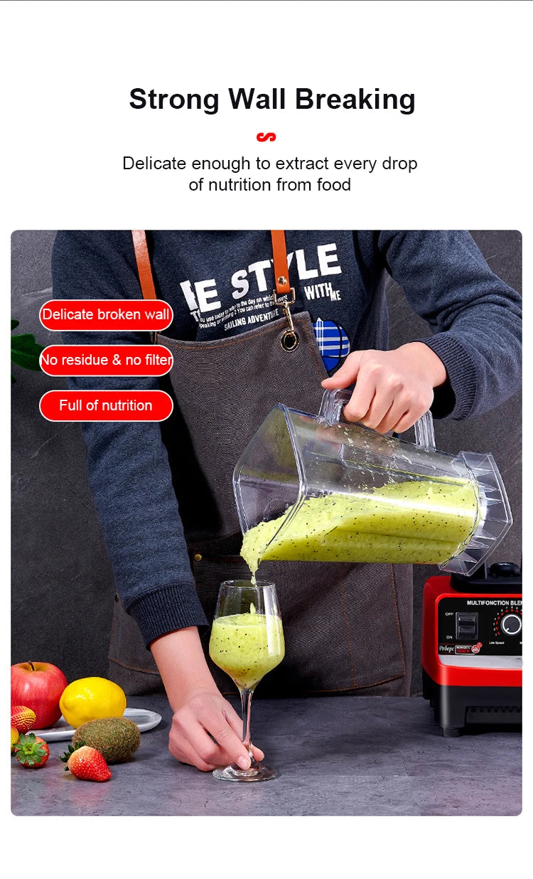 Heavy Duty Commercial Grade Blender 2000W Mixer Juicer Fruit Food Processor Ice Smoothies Blender Juice Crusher EU/UK/US Plug
