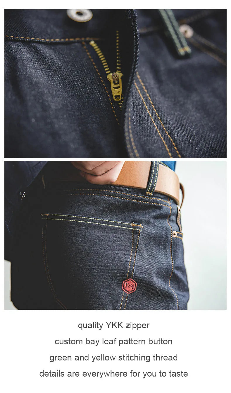 Maden Vintage 14.5oz Selvedge Raw Denim Jeans with YKK Zipper Fly Embroidery Straight Jeans Classic Men's Autumn Solid Trousers
