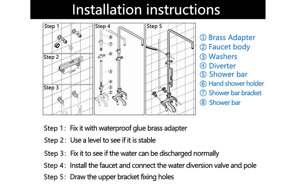 KEMAIDI Matte Black Rainfall Shower Faucet Set Single Lever Bathtub Shower Systerm with Shower Shelf Hot Cold Water Mixer Faucet