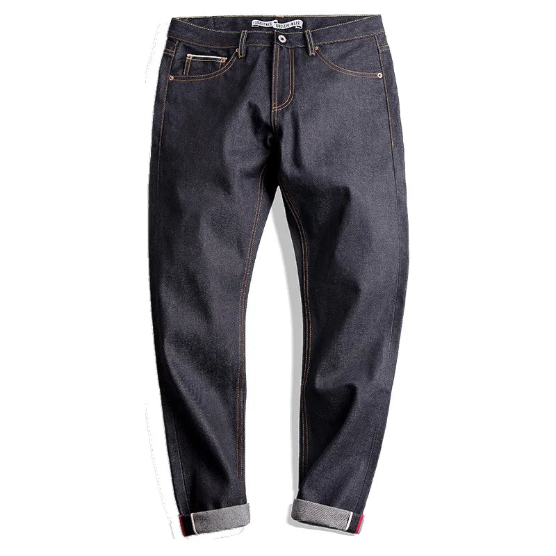 Maden Vintage 14.5oz Selvedge Raw Denim Jeans with YKK Zipper Fly Embroidery Straight Jeans Classic Men's Autumn Solid Trousers