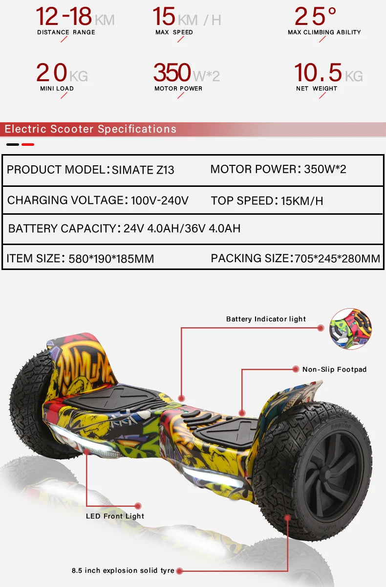 Two Wheel Self Balance Offroad Electric Scooter for Children Self-balancing Hoverboards Adult