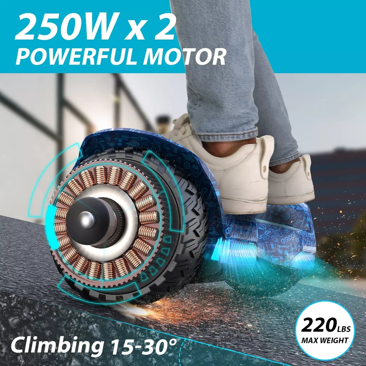 Off Road Motor LED Light Hoverboard With Chinese Battery Manufacturer 250w*2 6.5 Inch OEM Electric Balance Smart Balance Wheel