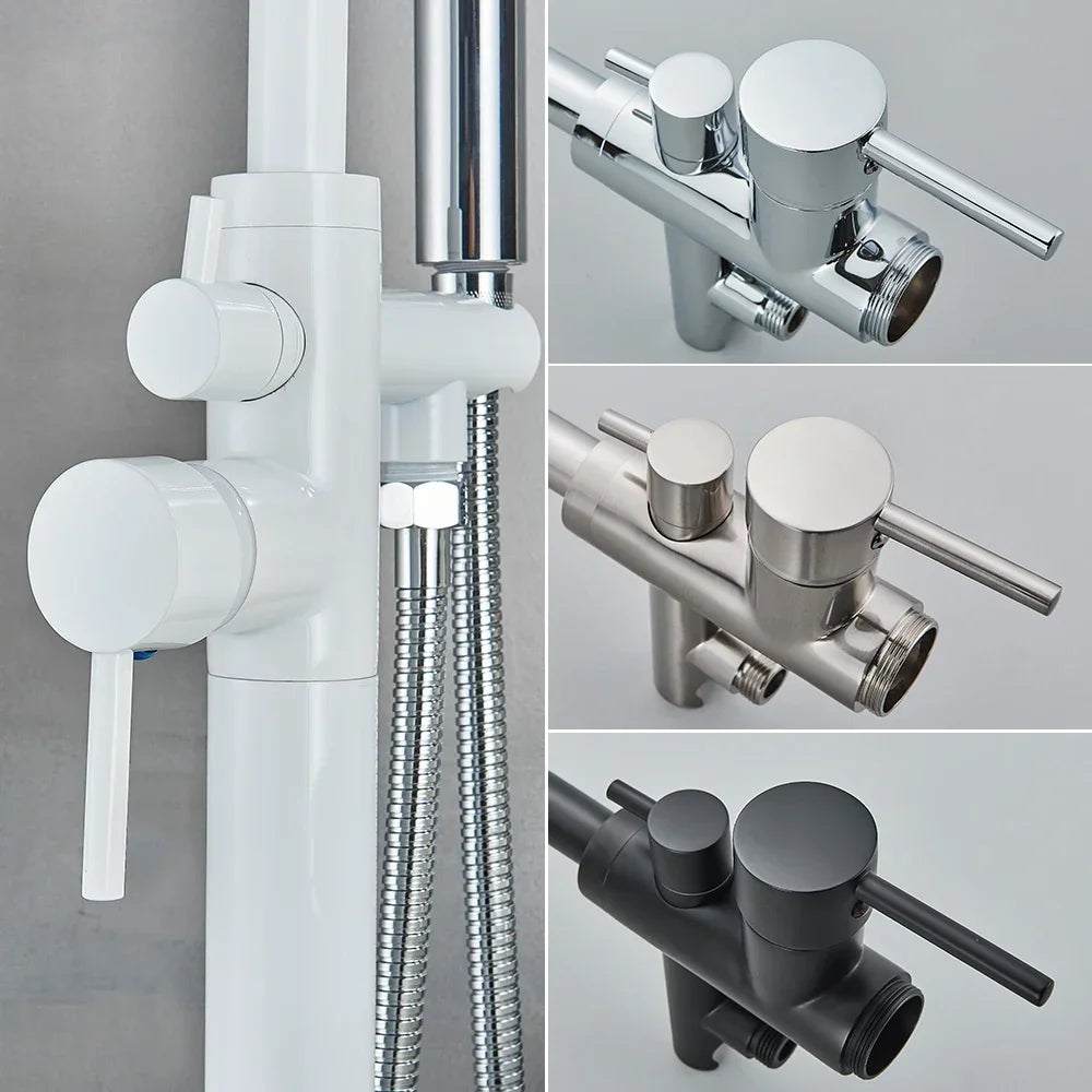 Chrome White Floor Mounted Bathtub Faucet Bathroom Freestanding Bath Tub Shower  Set Swivel Spout  Clawfoot  Mixer