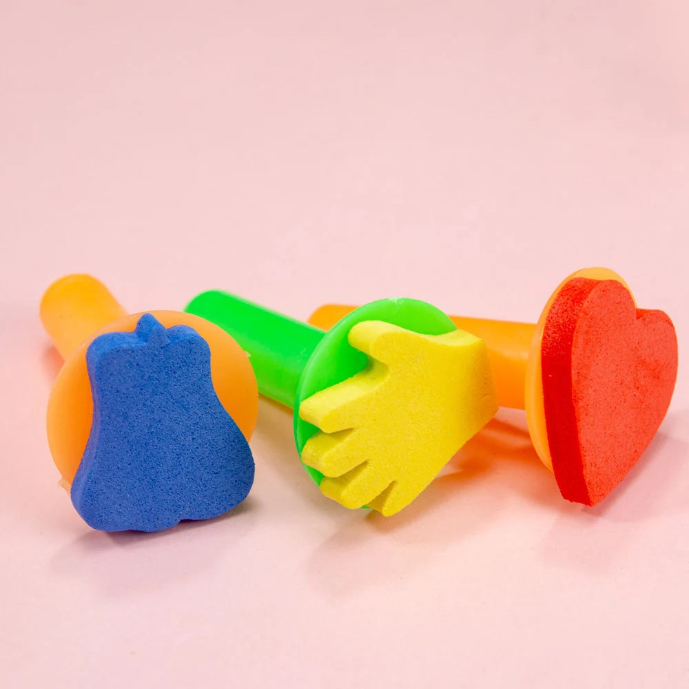 4Pcs Kids Painting Sponge Kids Early Learning Sponge Painting Kit Child Paint Set 30 Pieces Sponge Drawing Shapes Paint Brushes
