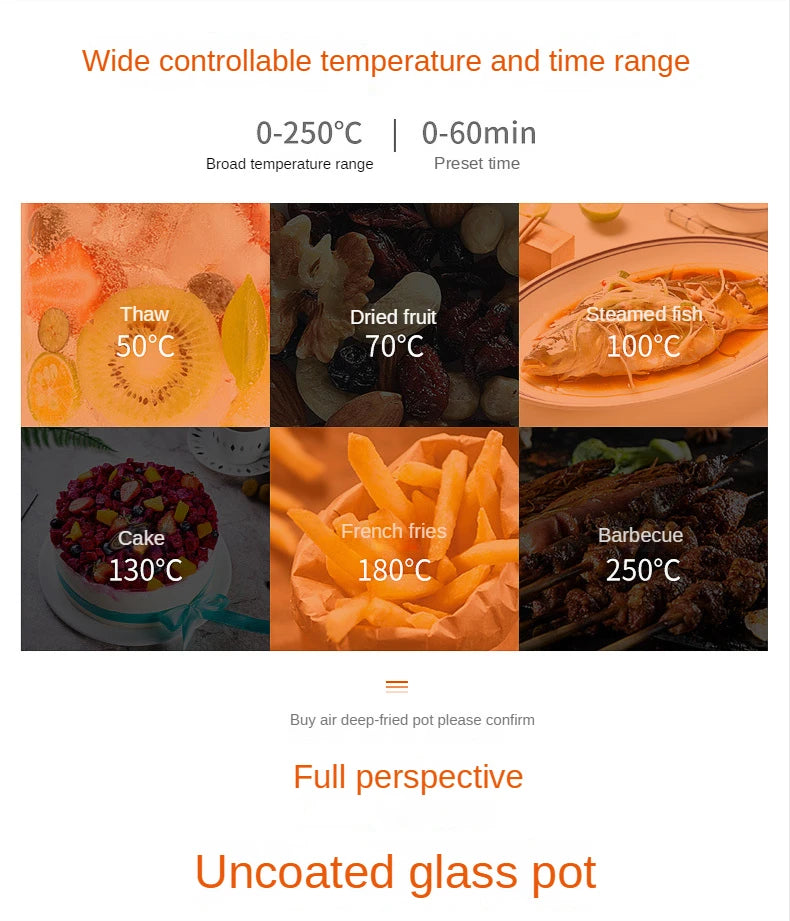 Household Oil-free Air fryer 12L smart visual glass lightwave oven multi-function electric fryer oven air oven