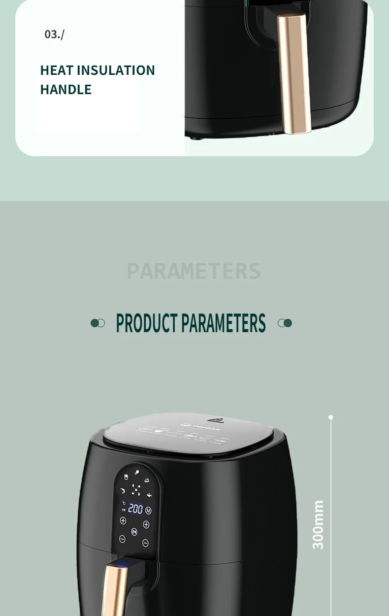 4.5L 6L Smart Electric Air Fryer Large Capacity Automatic Household Multi 360°Baking LED Touchscreen Deep Fryer Without Oil