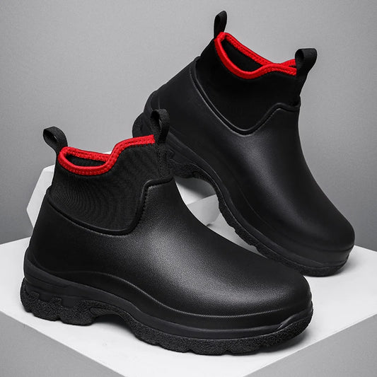 New Outdoor Fashion Versatile Wear resistant and Oil resistant Short Rain Boots for Men's Waterproof and Anti slip Kitchen Shoes