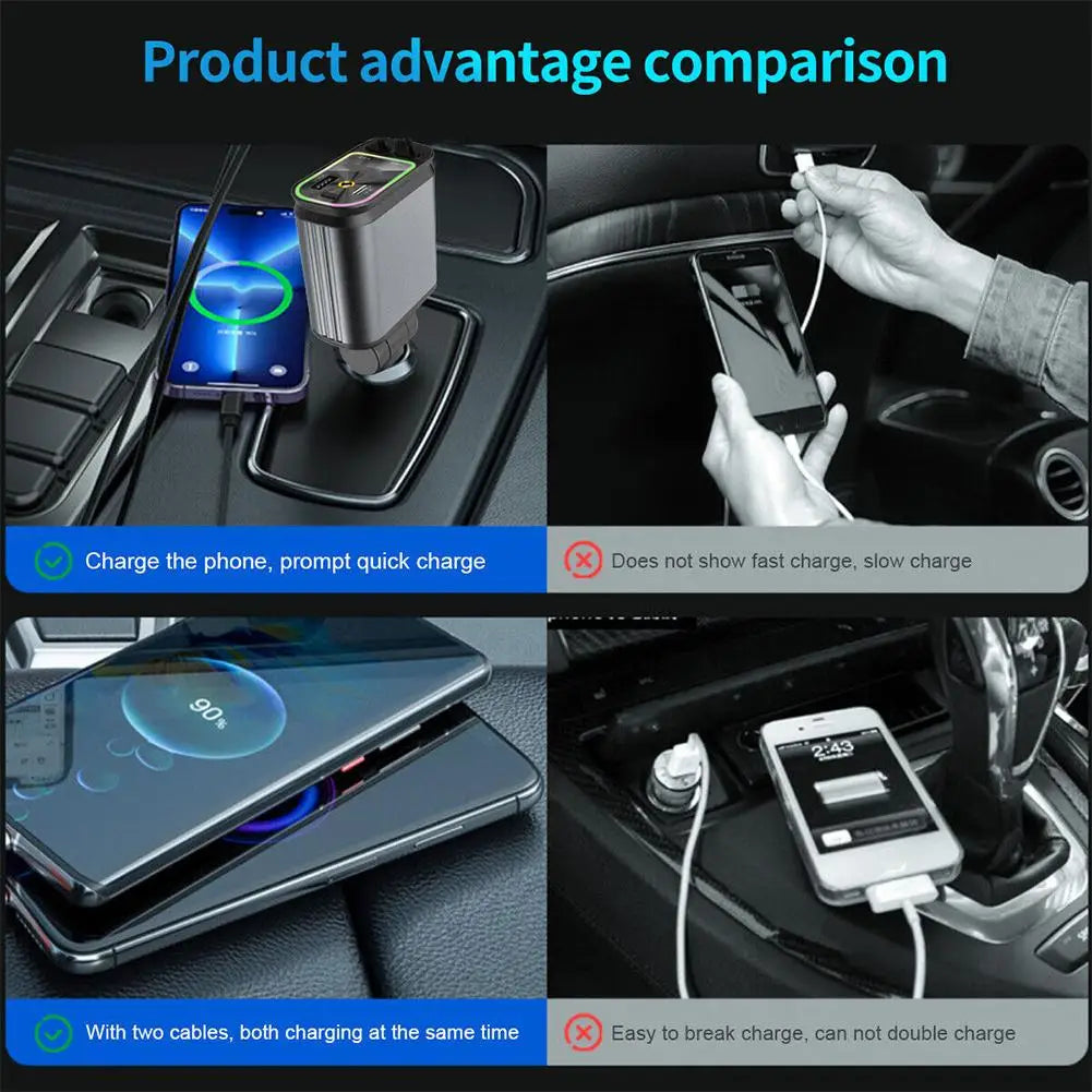 4 In 1 Retractable Car Charger Starlight In Car Roof 100w USB Type C Ports Super Fast Car Phone Charger Car Adapter For Iphone
