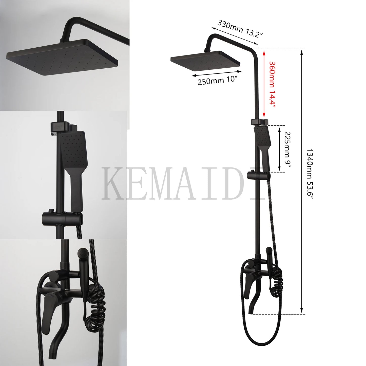 KEMAIDI Matte Black Rainfall Shower Faucet Set Single Lever Bathtub Shower Systerm with Shower Shelf Hot Cold Water Mixer Faucet