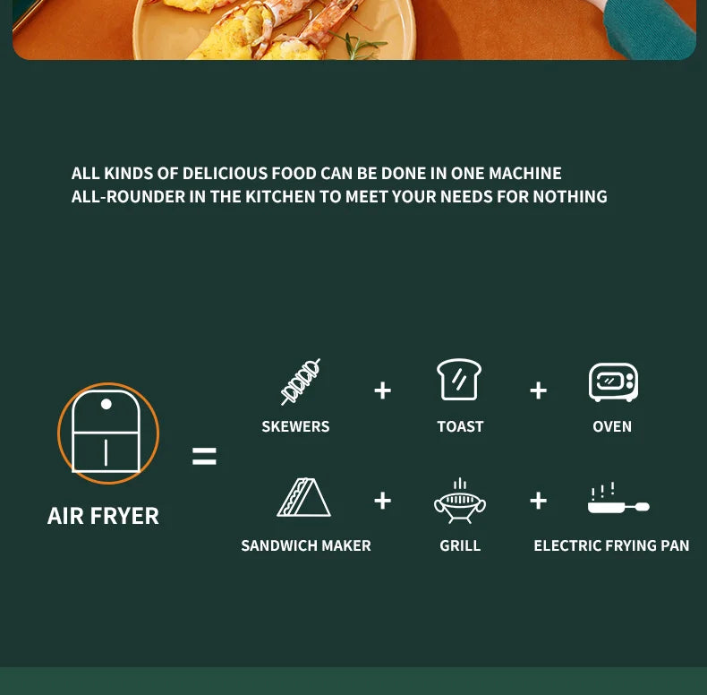 4.5L 6L Smart Electric Air Fryer Large Capacity Automatic Household Multi 360°Baking LED Touchscreen Deep Fryer Without Oil