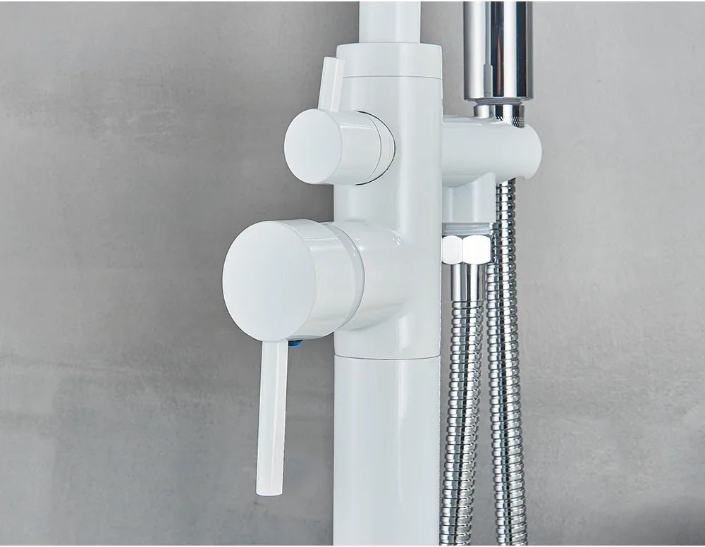 Chrome White Floor Mounted Bathtub Faucet Bathroom Freestanding Bath Tub Shower  Set Swivel Spout  Clawfoot  Mixer