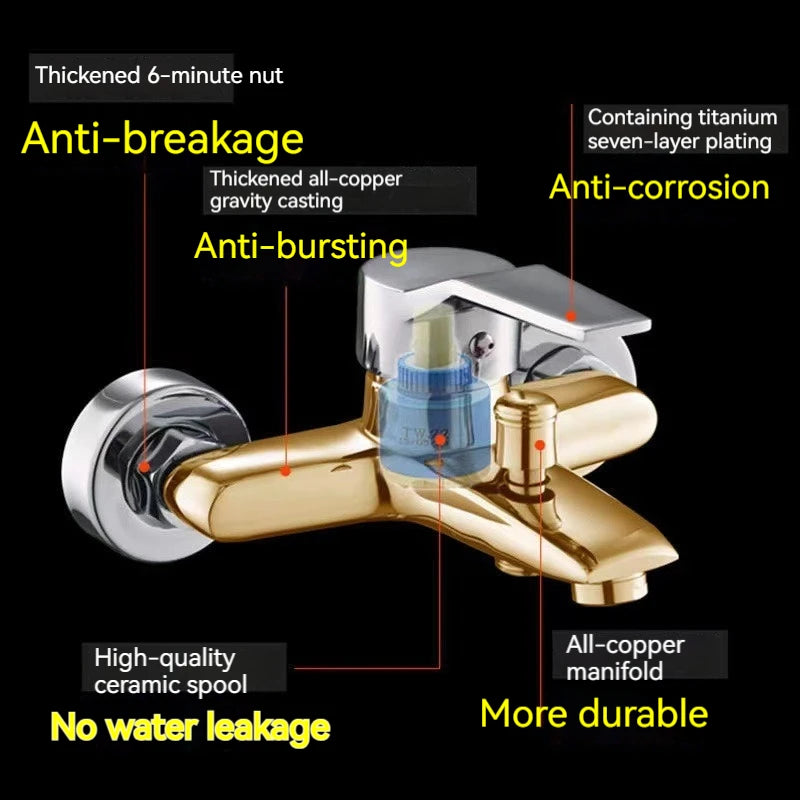 Home Bathroom Triple Shower Faucet Support Hot and Cold Water Faucet Bath Bath Mixer Valve Shower Set Bathroom Accessories