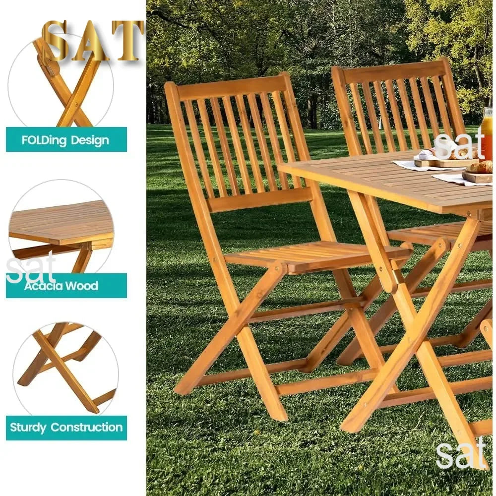 5PCS Acacia Wood Outdoor Dining Set Folding Table with 4 Chairs Patio Garden Furniture Set for Patio, Deck, Yard