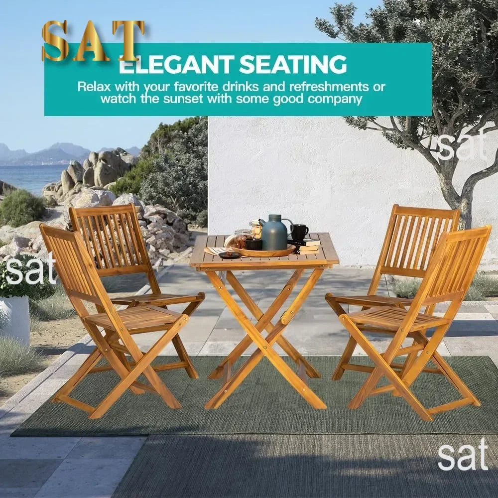 5PCS Acacia Wood Outdoor Dining Set Folding Table with 4 Chairs Patio Garden Furniture Set for Patio, Deck, Yard