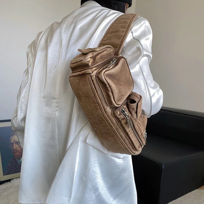 Moto & Biker Denim Bags For Women Luxury Designer Handbags Purses 2024 New In Y2K Multiple Pockets Washing Cloth Armpit Shoulder