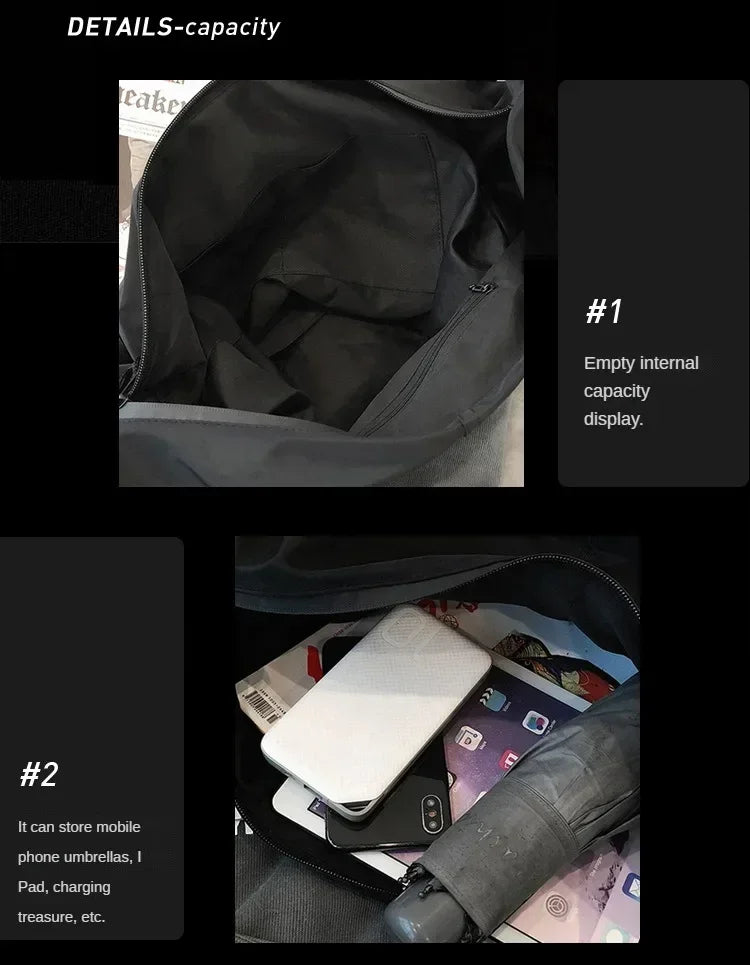 Crossbody Bags Men Solid Color Large Capacity Hobos Unisex Harajuku Japanese Style Nylon Waterproof Travel Shoulder Zipper Purse