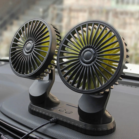 USB Powered Car Fan Multi-Angle Rotatable Dual Head 3-Speed Dashboard ABS Three Speeds Summer Cooling Fan Accessories