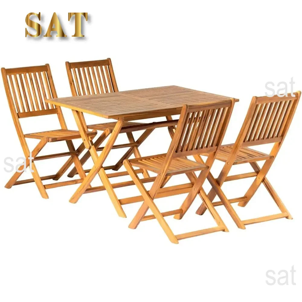 5PCS Acacia Wood Outdoor Dining Set Folding Table with 4 Chairs Patio Garden Furniture Set for Patio, Deck, Yard