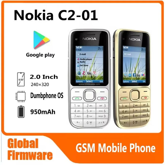 Nokia C2 C2-01 GSM Mobile Phone English&Hebrew Keyboard Support The Logo on Button Unlocked 2G 3G Cellphone used phone