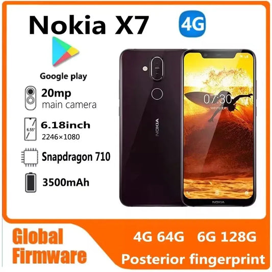 Nokia X7 Smartphone 6.18" inches Snapdragon 710 Octa Core Android 20MP Mobile Phone Fast charging 18W used  phone