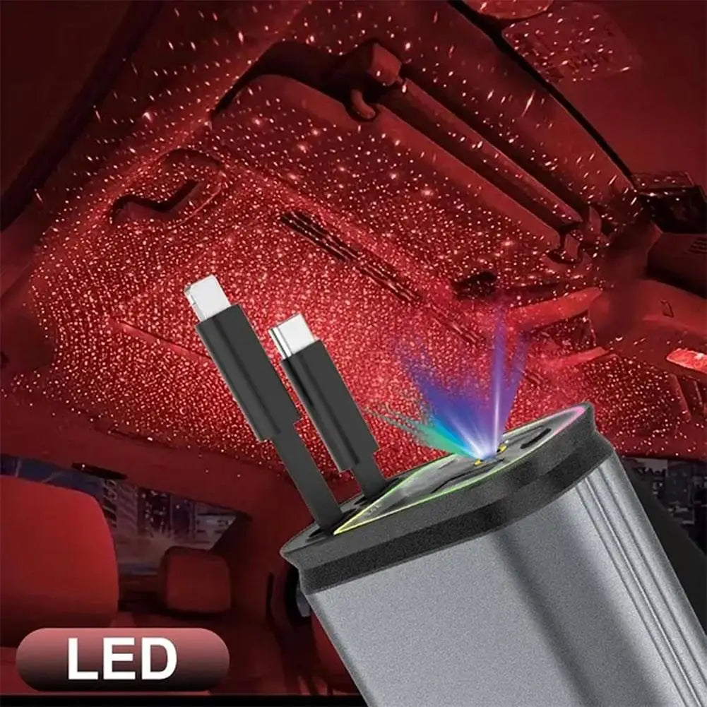 4 In 1 Retractable Car Charger Starlight In Car Roof 100w USB Type C Ports Super Fast Car Phone Charger Car Adapter For Iphone