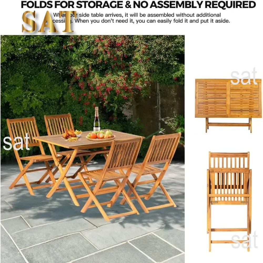 5PCS Acacia Wood Outdoor Dining Set Folding Table with 4 Chairs Patio Garden Furniture Set for Patio, Deck, Yard